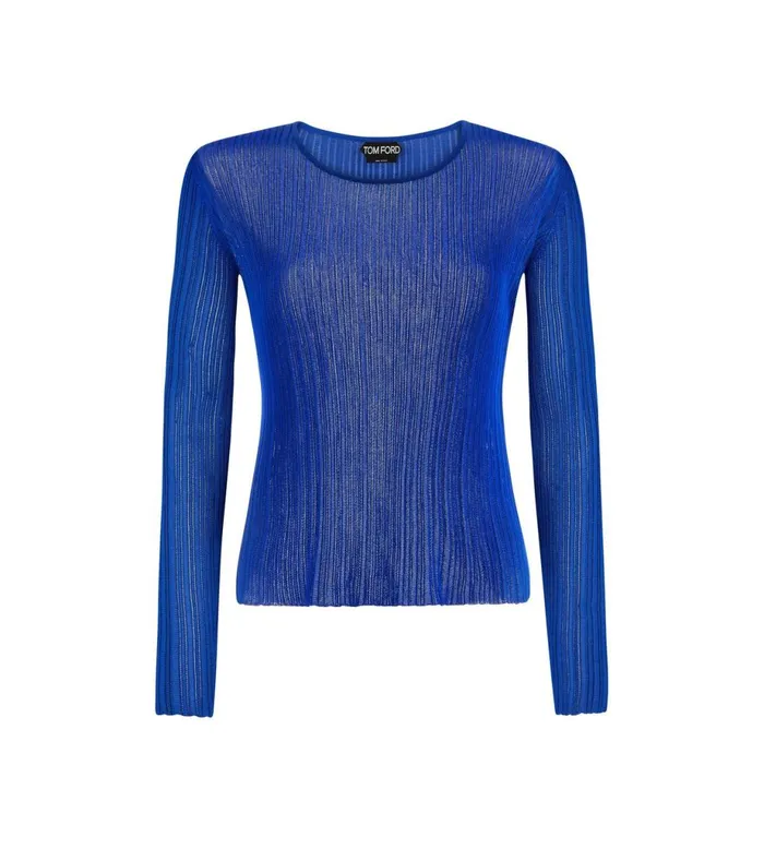 Women Tops Tom Ford Shiny Viscose Crewneck Top Cobalt