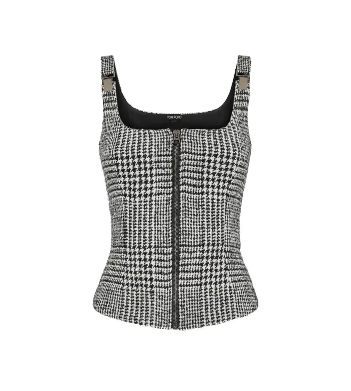 Women Tops Tom Ford Wool Zipped Corset Top Chalk and Black