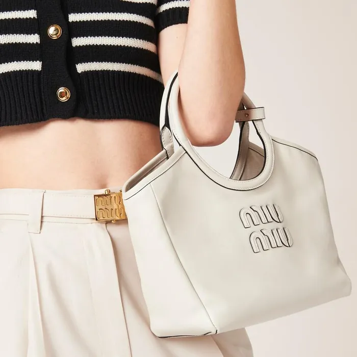 Women Totes Miu Miu IVY Leather Bag Chalk White Women Totes Miu Miu IVY Leather Bag Chalk White