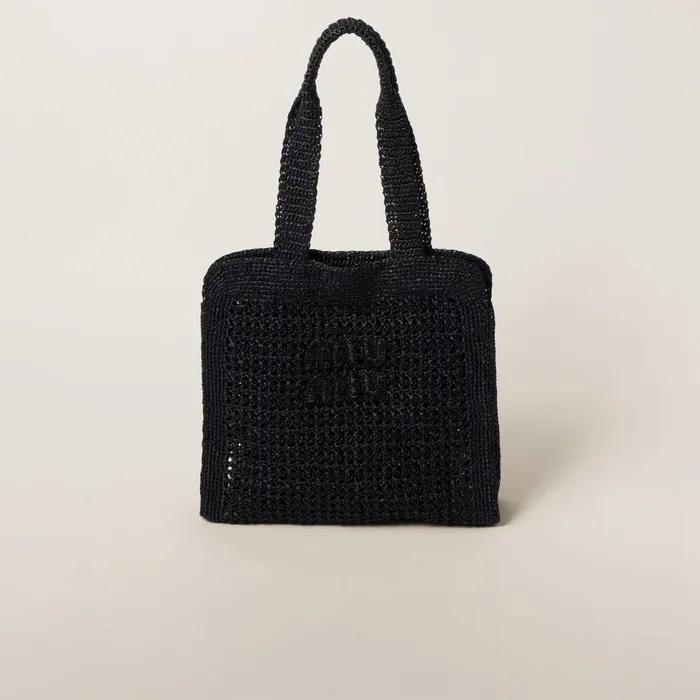 Women Totes Miu Miu Woven Fabric Tote Bag Black