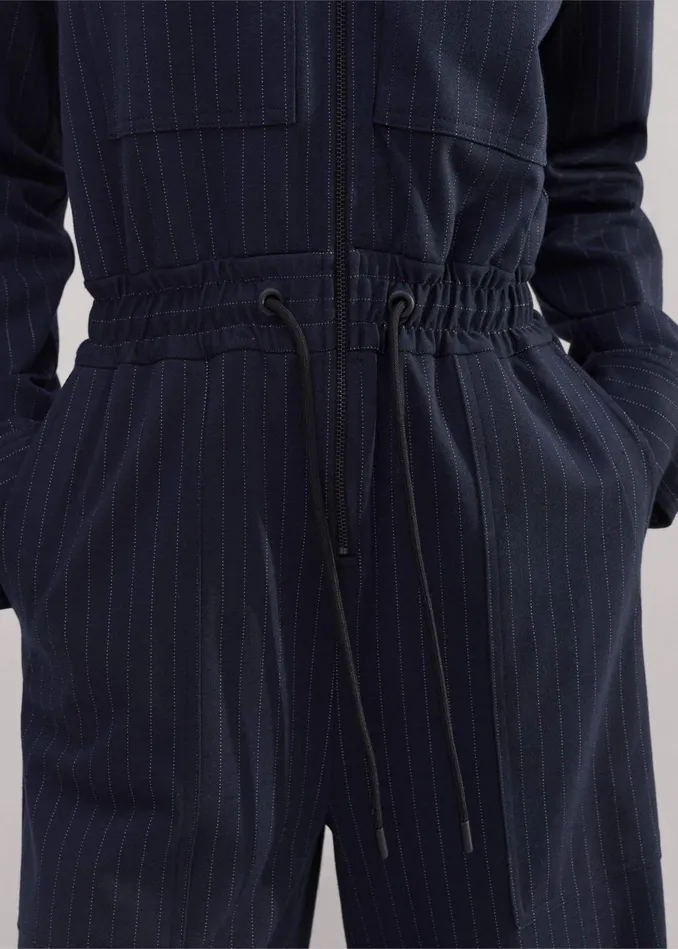 Women Travel Tailoring Pinstripe Jumpsuit Navywhite MEEM