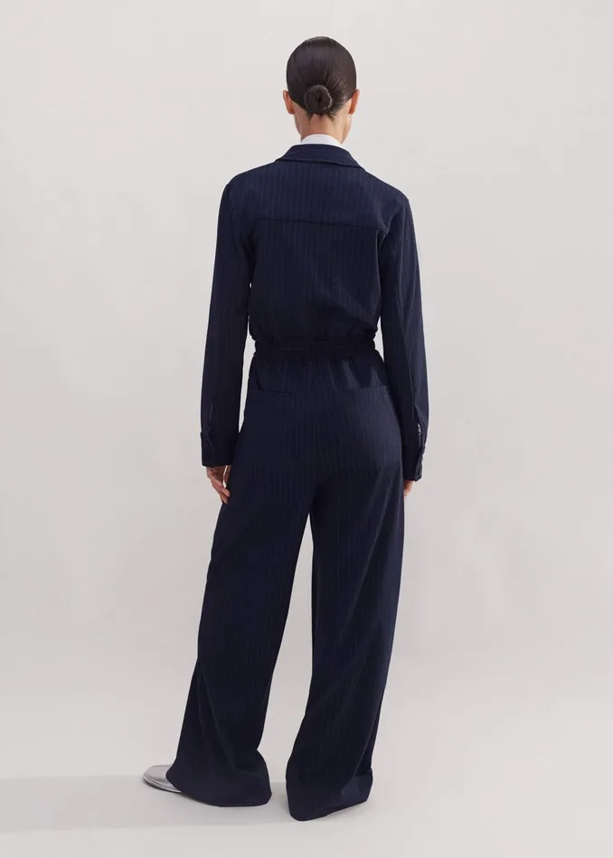 Women Travel Tailoring Pinstripe Jumpsuit Navywhite MEEM