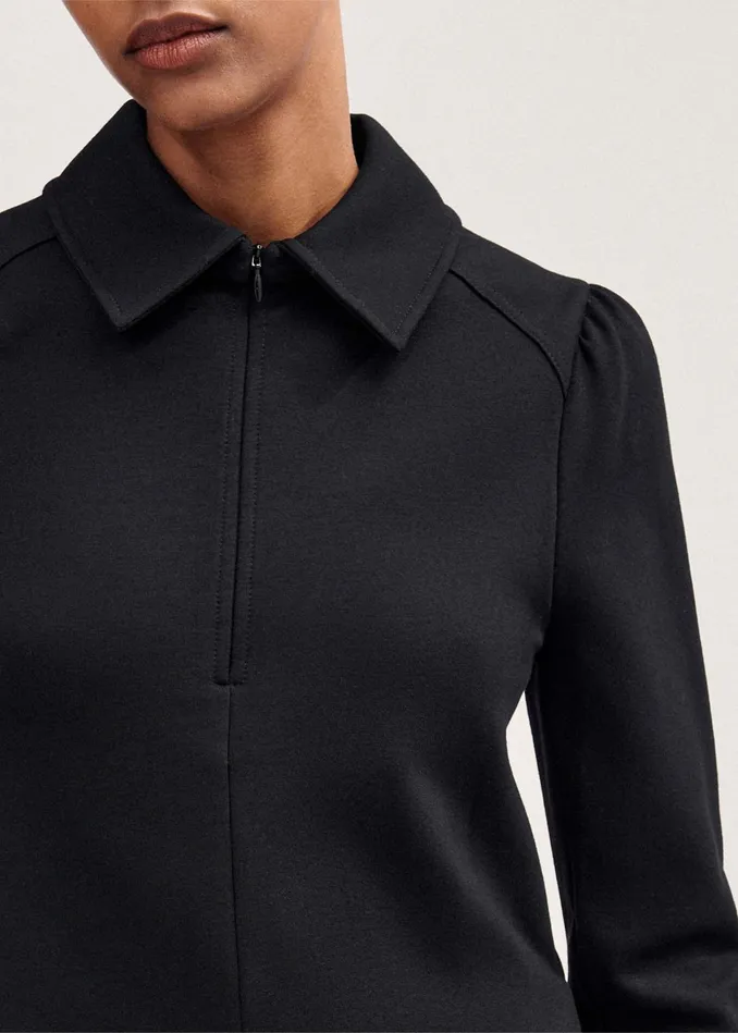 Women Travel Tailoring Shirt Collar Swing Top Black MEEM
