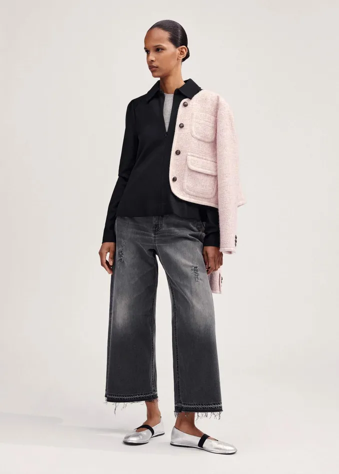 Women Travel Tailoring Shirt Collar Swing Top Black MEEM