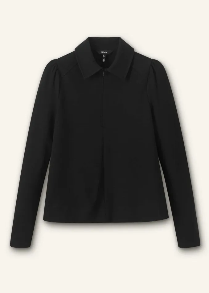 Women Travel Tailoring Shirt Collar Swing Top Black MEEM