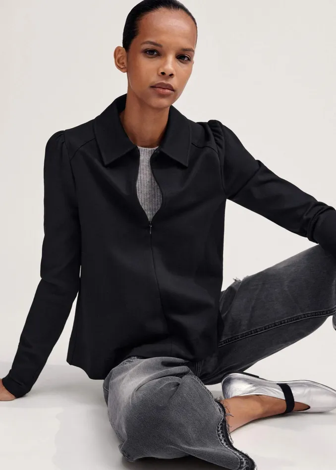 Women Travel Tailoring Shirt Collar Swing Top Black MEEM