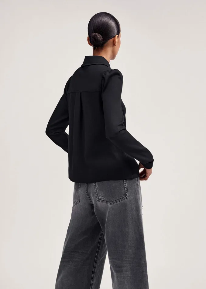 Women Travel Tailoring Shirt Collar Swing Top Black MEEM