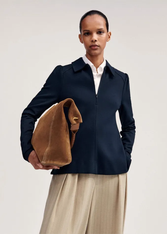 Women Travel Tailoring Shirt Collar Swing Top Navy MEEM
