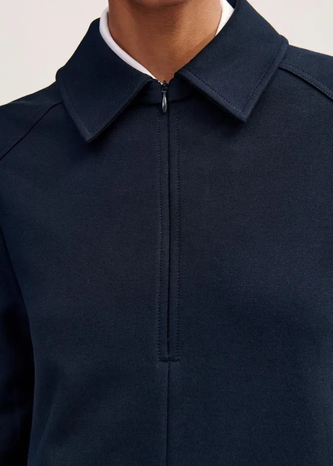 Women Travel Tailoring Shirt Collar Swing Top Navy MEEM