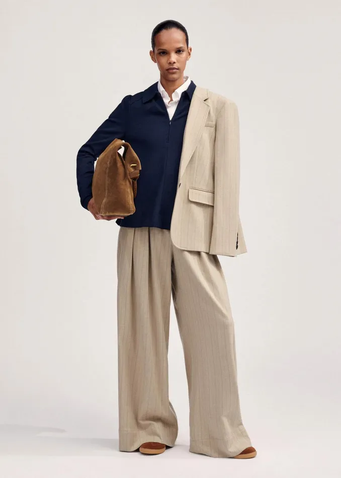 Women Travel Tailoring Shirt Collar Swing Top Navy MEEM
