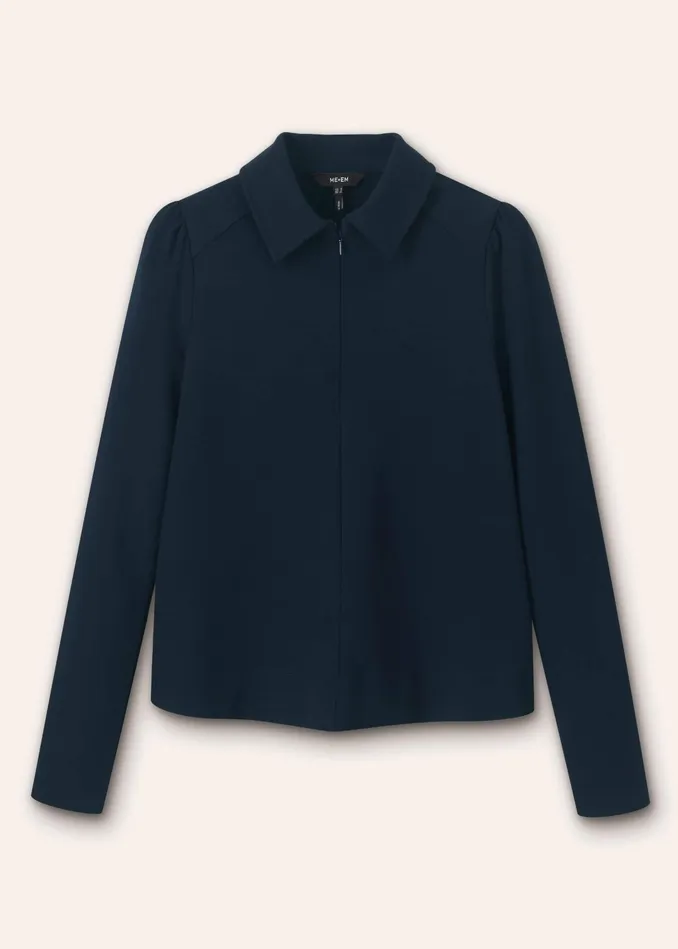 Women Travel Tailoring Shirt Collar Swing Top Navy MEEM