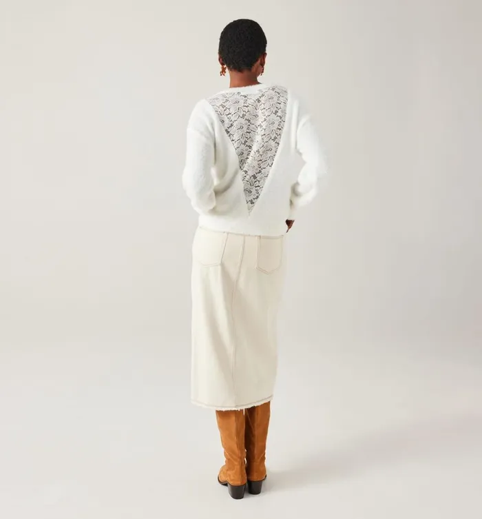 Women VNeck Jumper With Lace 8211 Ecru Promod Jumpers And Cardigans Women VNeck Jumper With Lace 8211 Ecru Promod Jumpers And Cardigans