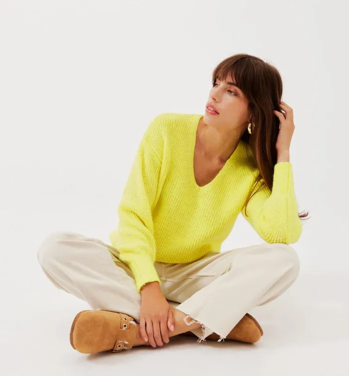 Women VNeck Ribbed Jumper 8211 Anise Green Promod Jumpers And Cardigans