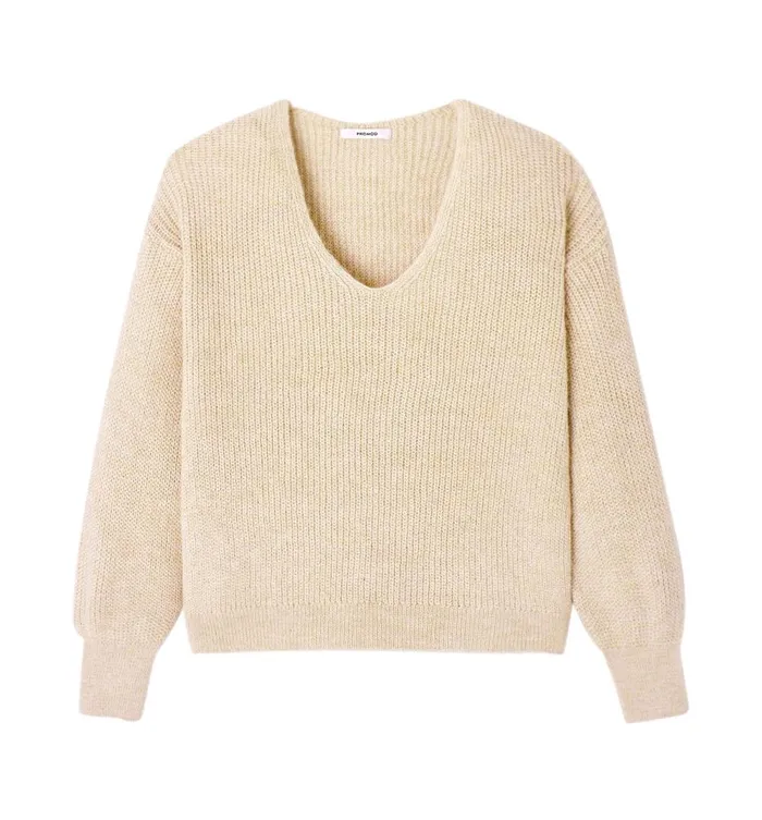 Women VNeck Ribbed Jumper 8211 Ecru Promod Jumpers And Cardigans Women VNeck Ribbed Jumper 8211 Ecru Promod Jumpers And Cardigans