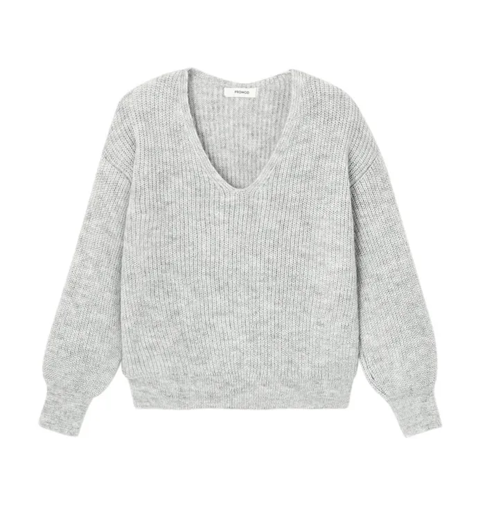 Women VNeck Ribbed Jumper 8211 Light Grey Promod Jumpers And Cardigans Women VNeck Ribbed Jumper 8211 Light Grey Promod Jumpers And Cardigans