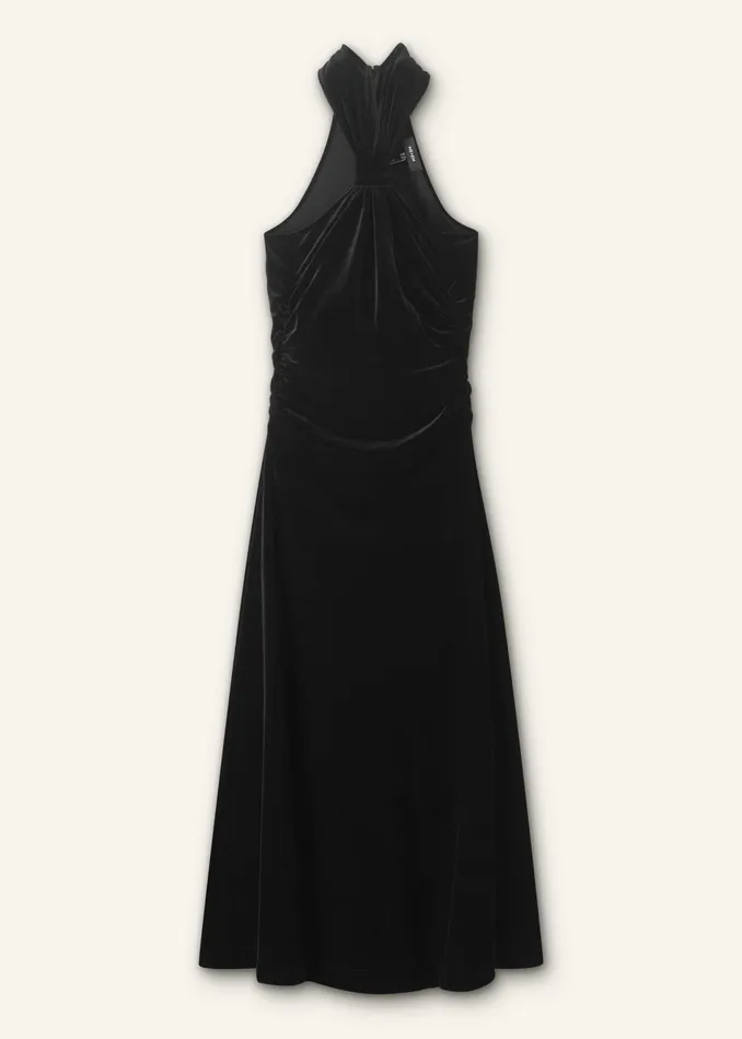 Women Velour Halterneck Maxi Dress Black MEEM