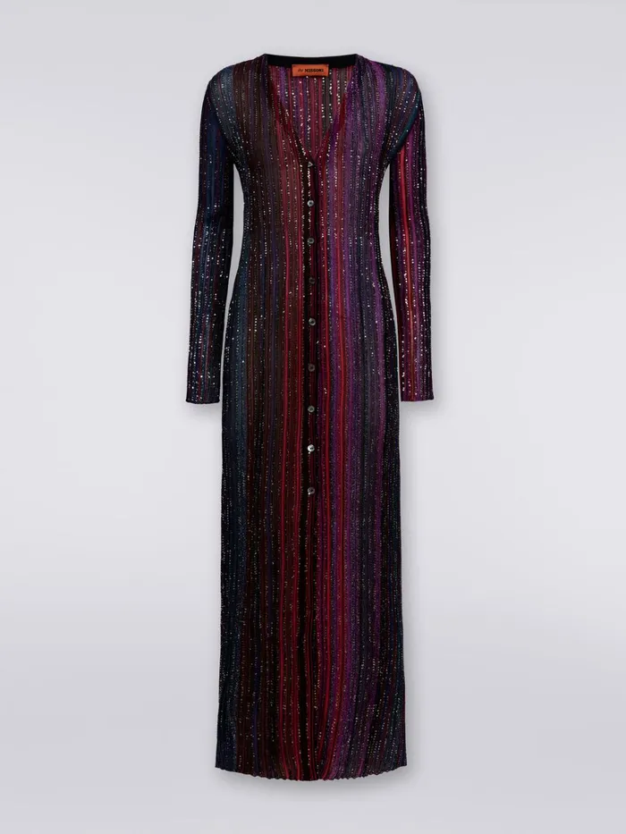 Women Vertical Striped Viscose Cardigan With Sequins Multicoloured Missoni Knitwear