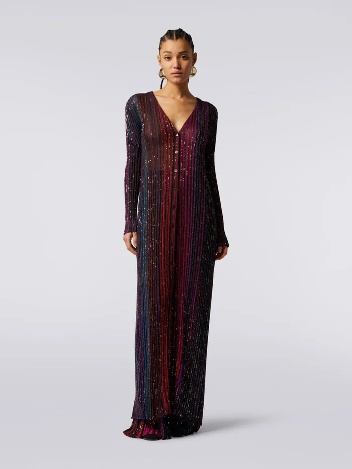 Women Vertical Striped Viscose Cardigan With Sequins Multicoloured Missoni Knitwear Women Vertical Striped Viscose Cardigan With Sequins Multicoloured Missoni Knitwear