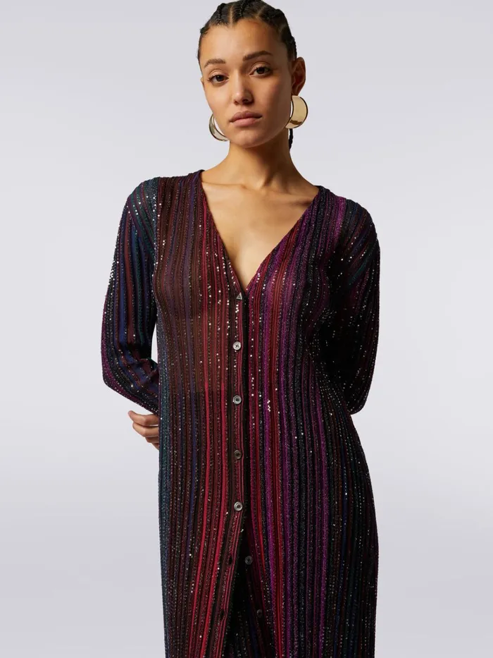 Women Vertical Striped Viscose Cardigan With Sequins Multicoloured Missoni Knitwear Women Vertical Striped Viscose Cardigan With Sequins Multicoloured Missoni Knitwear