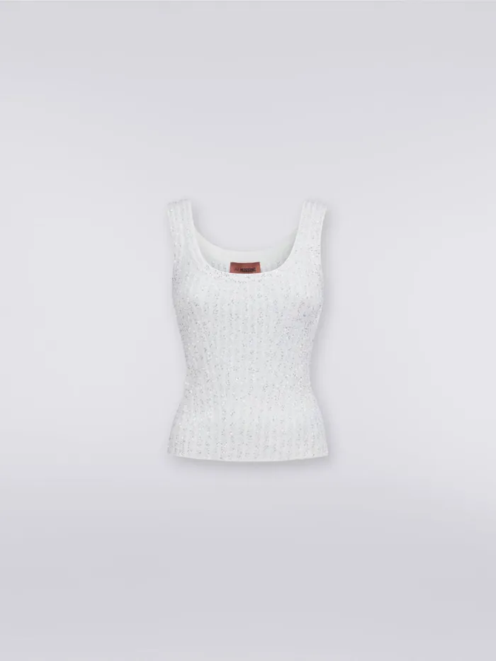 Women Viscose Blend Tank Top With Sequins White Missoni Tshirts And Tops