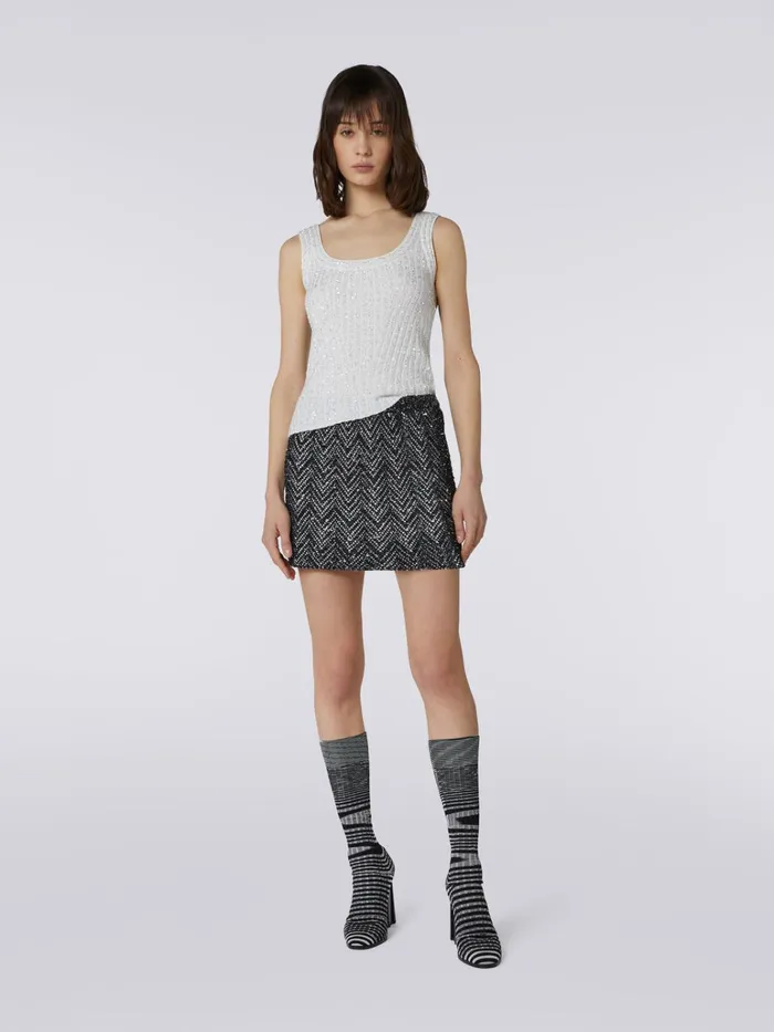 Women Viscose Blend Tank Top With Sequins White Missoni Tshirts And Tops Women Viscose Blend Tank Top With Sequins White Missoni Tshirts And Tops