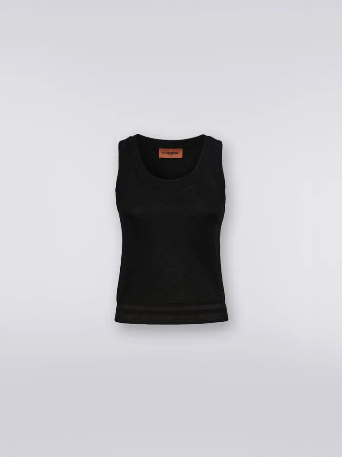 Women Viscose Blend Tank Top With ToneOnTone Chevron And Lam Black Missoni Tshirts And Tops