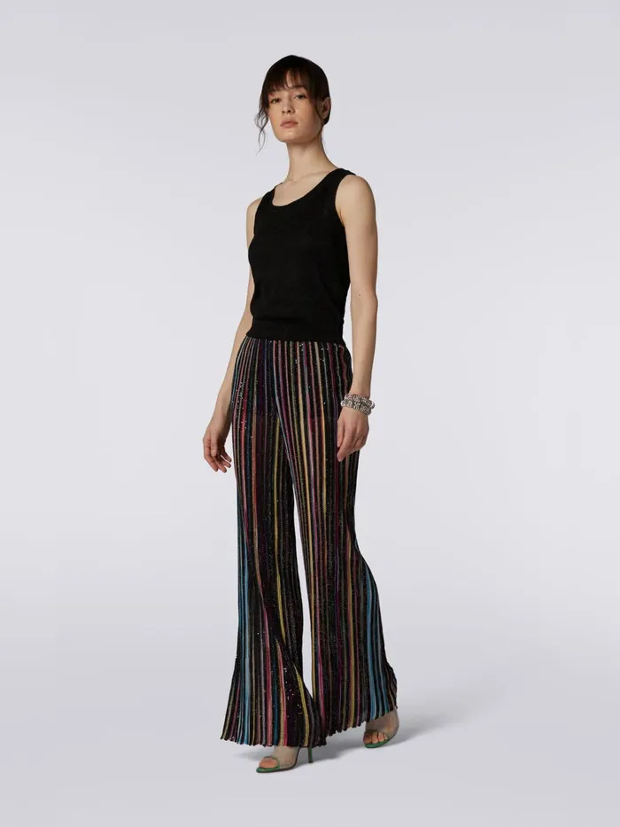 Women Viscose Blend Tank Top With ToneOnTone Chevron And Lam Black Missoni Tshirts And Tops