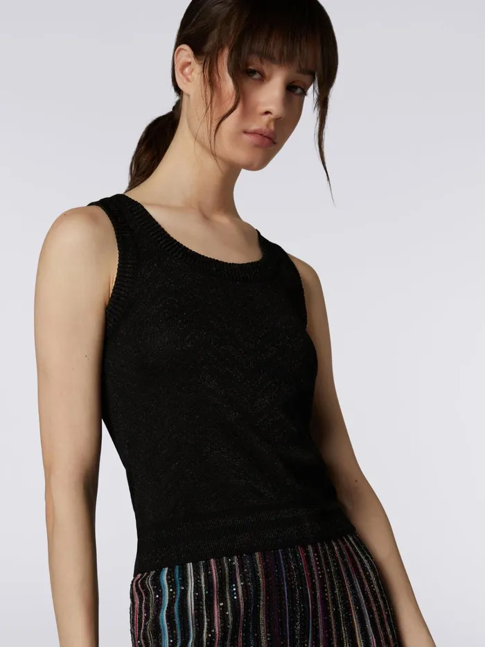 Women Viscose Blend Tank Top With ToneOnTone Chevron And Lam Black Missoni Tshirts And Tops