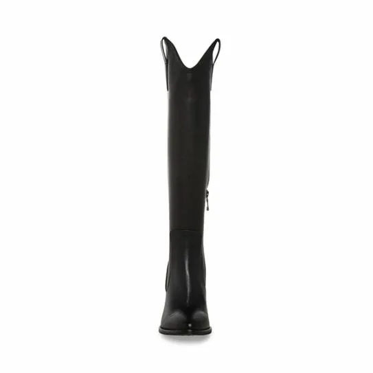 Women VITTORIA BLACK LEATHER Black Leather Steve Madden Boots and Booties Women VITTORIA BLACK LEATHER Black Leather Steve Madden Boots and Booties