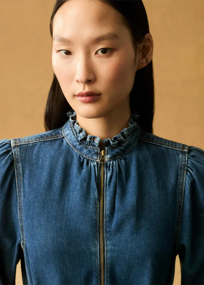 Women Washed Denim Midi Dress Mid Blue MEEM