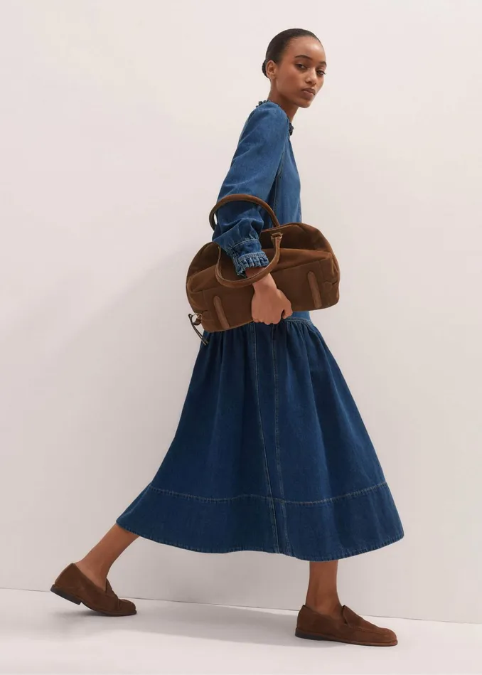 Women Washed Denim Midi Dress Mid Blue MEEM