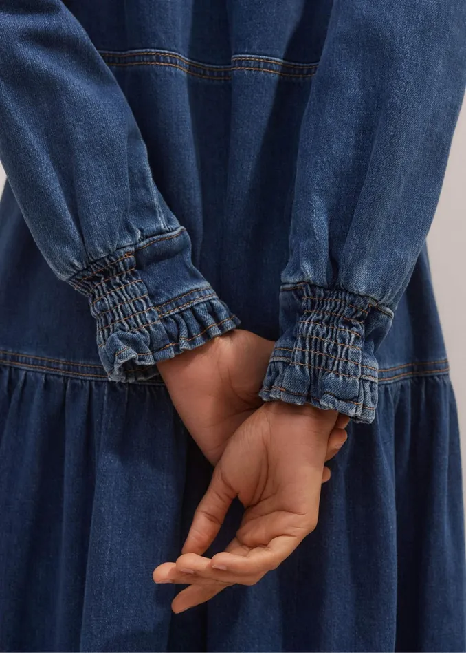 Women Washed Denim Midi Dress Mid Blue MEEM