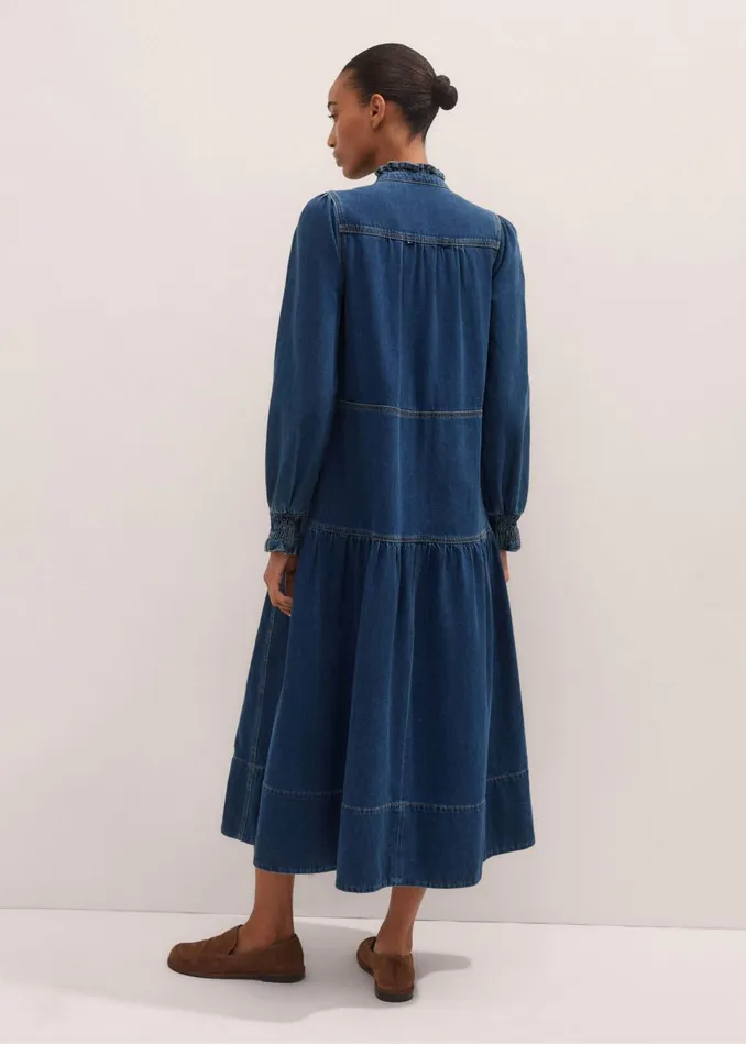 Women Washed Denim Midi Dress Mid Blue MEEM