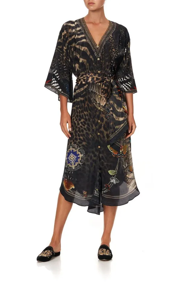 Women Wedding Guest Dresses Camilla Loose Button Through Dress Treasure Chaser