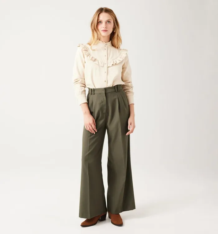 Women Wideleg HighWaist Trousers 8211 Khaki Promod Trousers