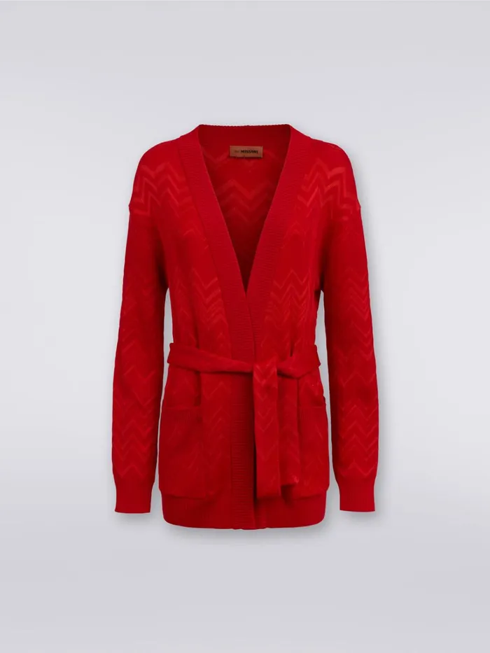 Women Wool And Viscose EnglishRibbed Cardigan With Pockets Red Missoni Knitwear