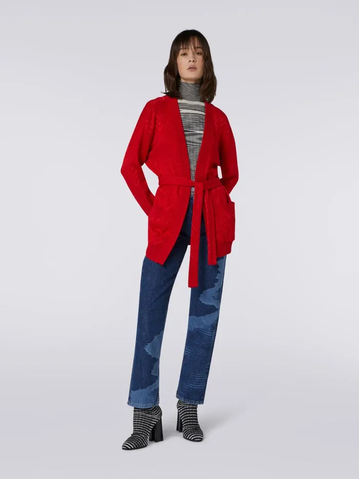 Women Wool And Viscose EnglishRibbed Cardigan With Pockets Red Missoni Knitwear Women Wool And Viscose EnglishRibbed Cardigan With Pockets Red Missoni Knitwear