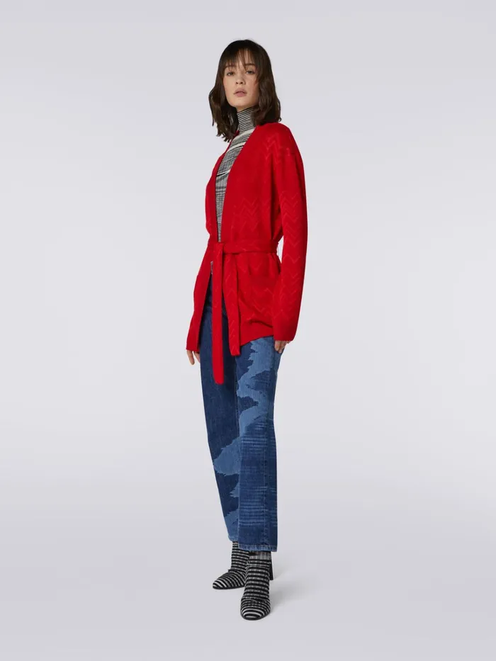 Women Wool And Viscose EnglishRibbed Cardigan With Pockets Red Missoni Knitwear Women Wool And Viscose EnglishRibbed Cardigan With Pockets Red Missoni Knitwear