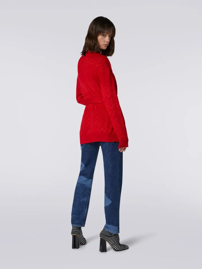 Women Wool And Viscose EnglishRibbed Cardigan With Pockets Red Missoni Knitwear Women Wool And Viscose EnglishRibbed Cardigan With Pockets Red Missoni Knitwear