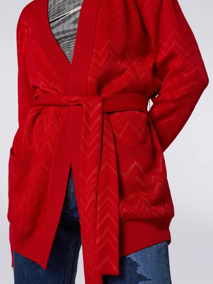Women Wool And Viscose EnglishRibbed Cardigan With Pockets Red Missoni Knitwear Women Wool And Viscose EnglishRibbed Cardigan With Pockets Red Missoni Knitwear