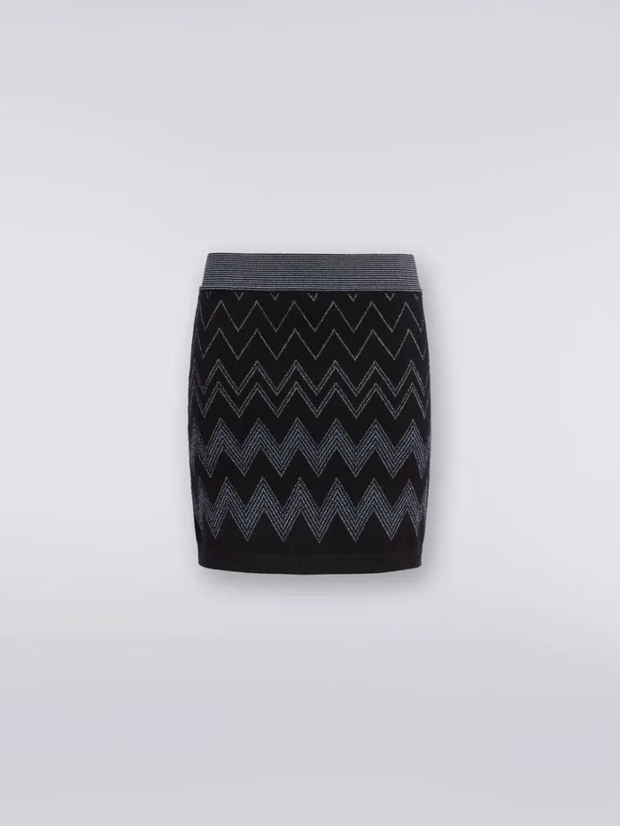 Women Wool And Viscose Miniskirt With Zigzag Pattern And Lurex Blue Missoni Skirts