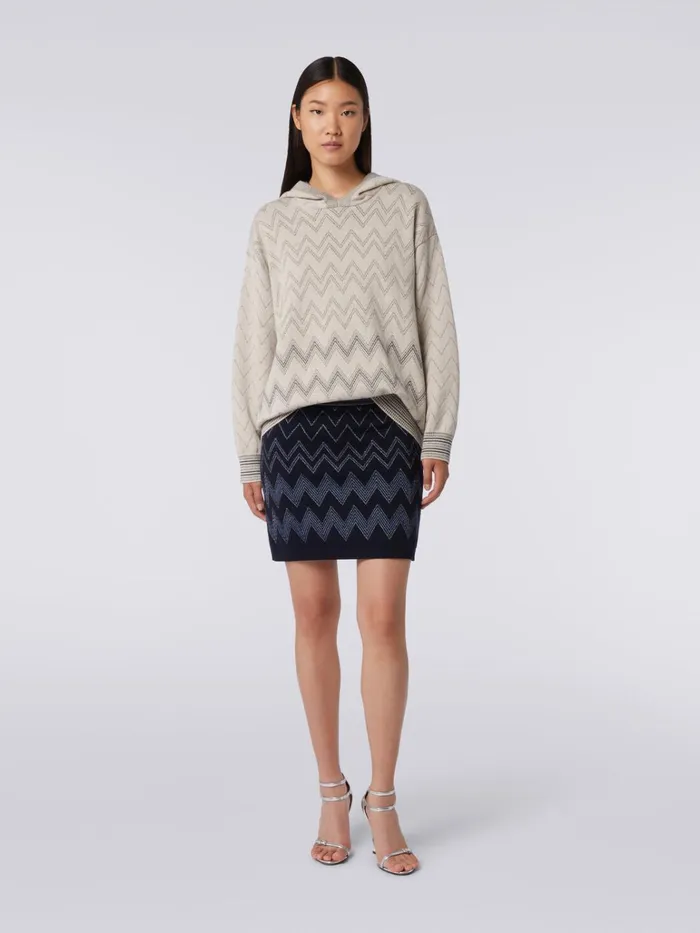 Women Wool And Viscose Miniskirt With Zigzag Pattern And Lurex Blue Missoni Skirts Women Wool And Viscose Miniskirt With Zigzag Pattern And Lurex Blue Missoni Skirts