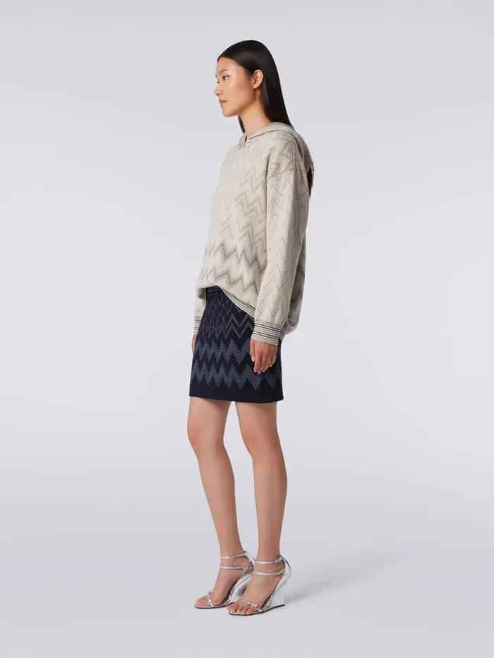 Women Wool And Viscose Miniskirt With Zigzag Pattern And Lurex Blue Missoni Skirts Women Wool And Viscose Miniskirt With Zigzag Pattern And Lurex Blue Missoni Skirts