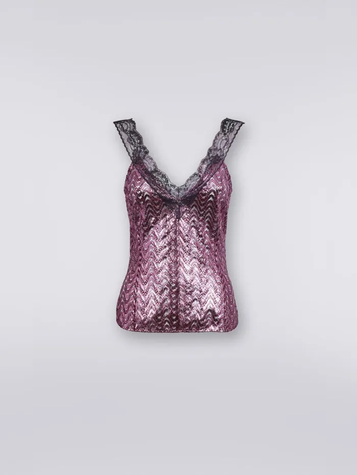 Women Wool And Viscose Tank Top With Lace Insert Purple Missoni Tshirts And Tops