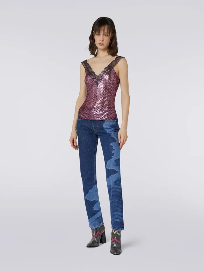 Women Wool And Viscose Tank Top With Lace Insert Purple Missoni Tshirts And Tops Women Wool And Viscose Tank Top With Lace Insert Purple Missoni Tshirts And Tops