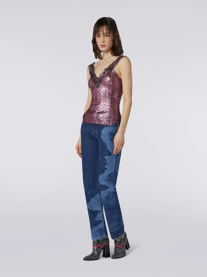 Women Wool And Viscose Tank Top With Lace Insert Purple Missoni Tshirts And Tops Women Wool And Viscose Tank Top With Lace Insert Purple Missoni Tshirts And Tops