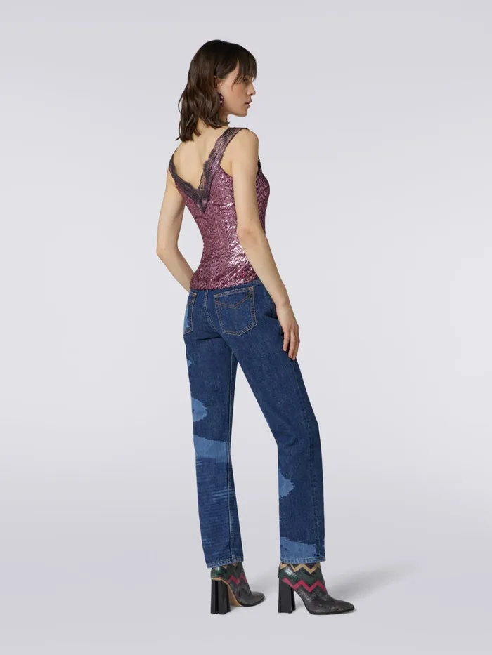Women Wool And Viscose Tank Top With Lace Insert Purple Missoni Tshirts And Tops Women Wool And Viscose Tank Top With Lace Insert Purple Missoni Tshirts And Tops
