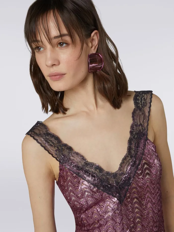 Women Wool And Viscose Tank Top With Lace Insert Purple Missoni Tshirts And Tops Women Wool And Viscose Tank Top With Lace Insert Purple Missoni Tshirts And Tops