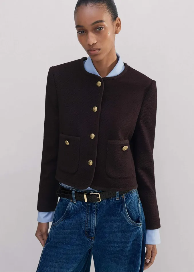 Women WoolBlend Twill Crop Jacket Deep Merlot MEEM