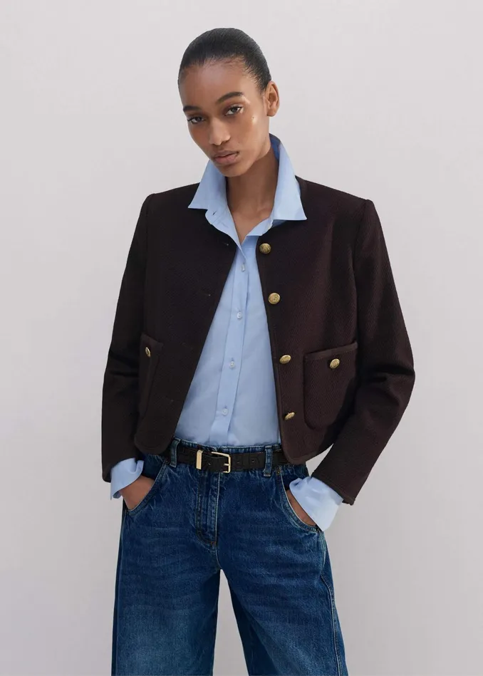 Women WoolBlend Twill Crop Jacket Deep Merlot MEEM